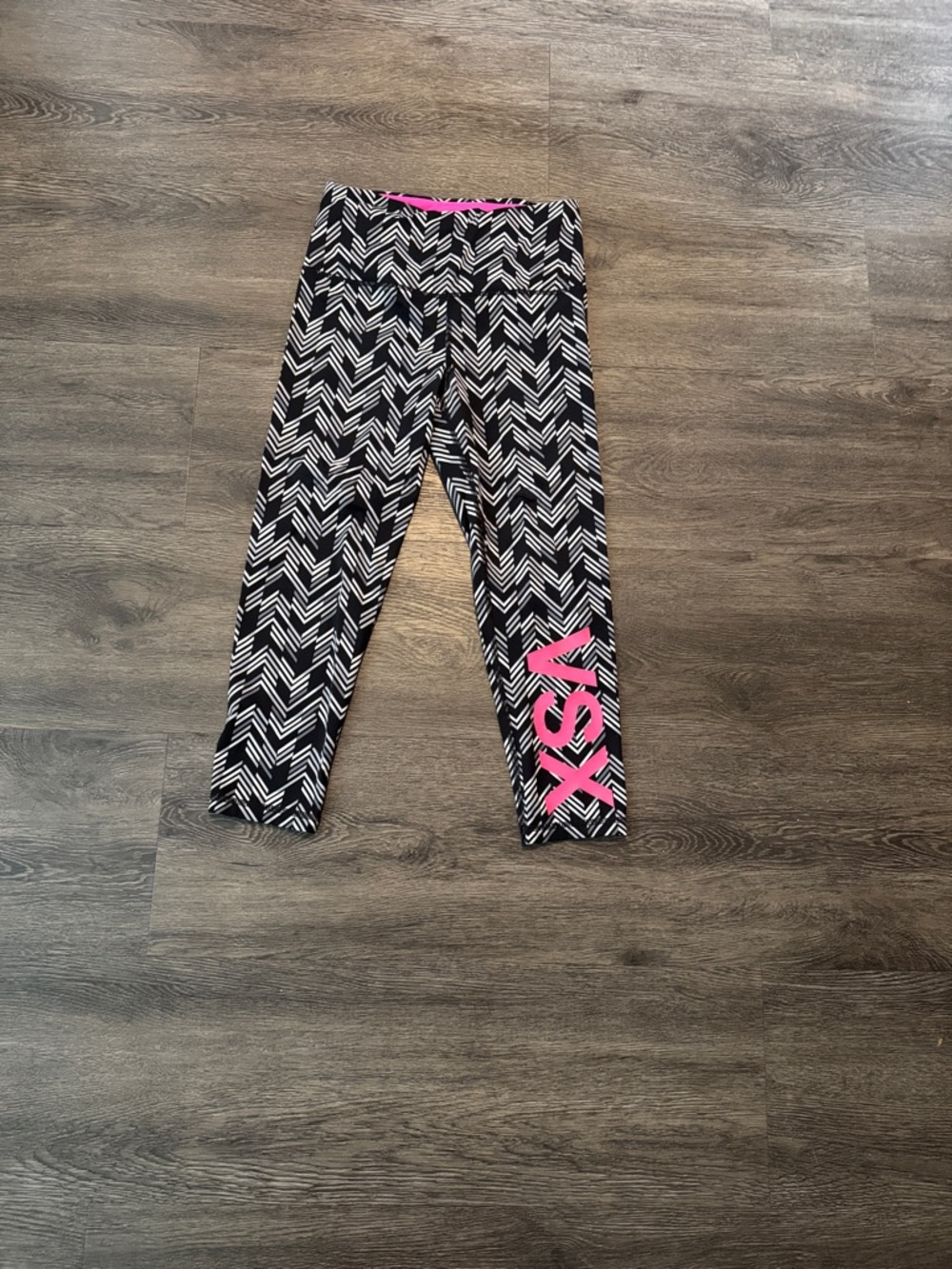 Victoria's Secret Black & White Chevron Leggings with Pink Logo